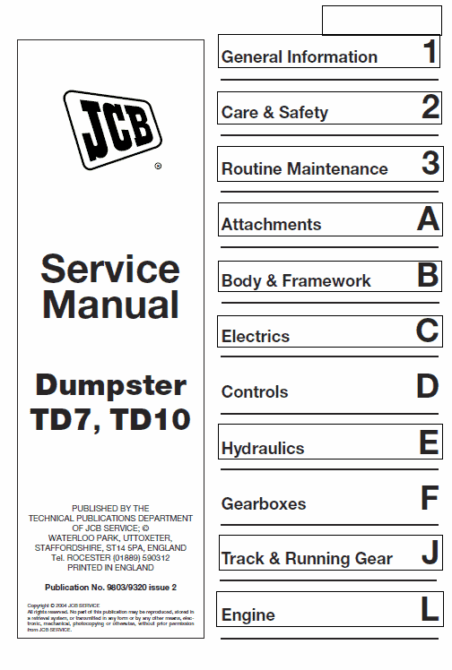 Jcb Td7, Td10 Dumpster Service Manual