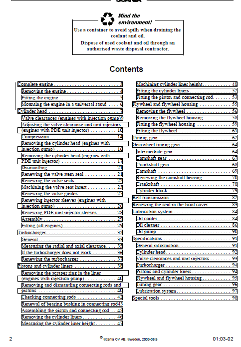 Scania Di, Dc12 12-litre Engine Workshop Service Manual