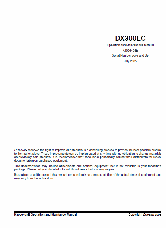 Doosan Daewoo Dx300lc Excavator Service Manual