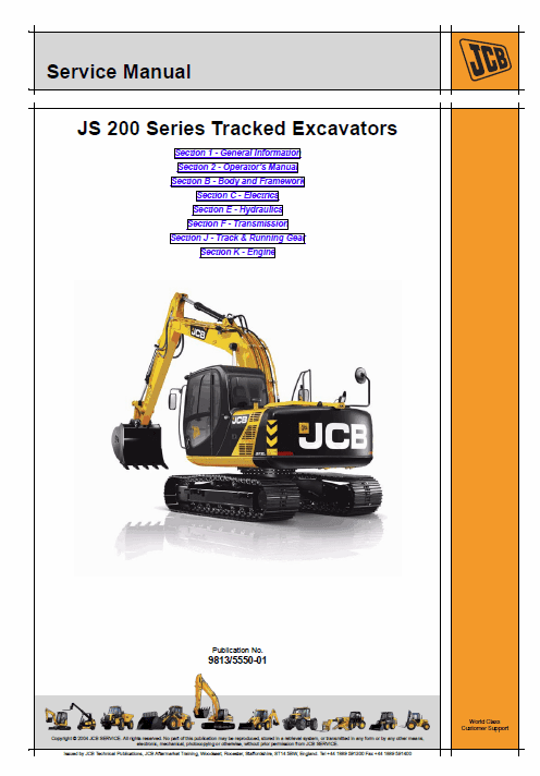 Jcb Js200lc, Js220lc, Js230lc, Js210lc, Js370lc Excavator Service Manual