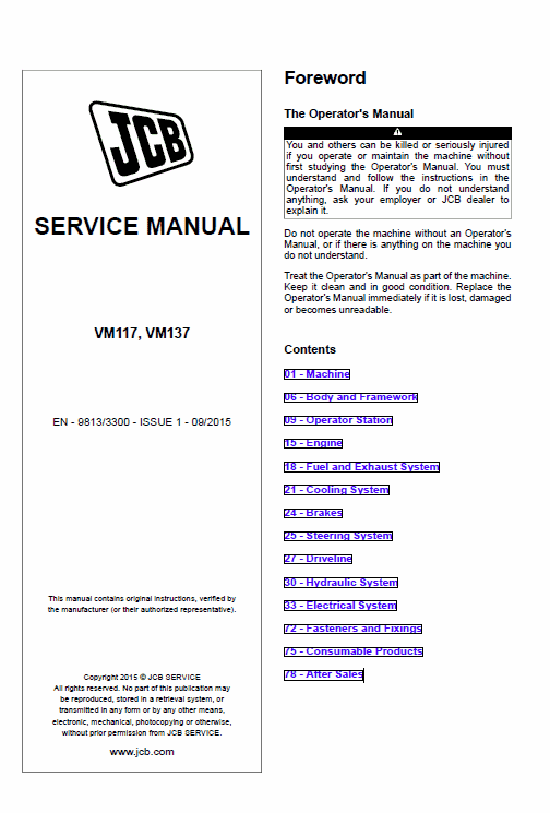 Jcb Vibromax Vm117, Vm137 Tier 3 Service Manual