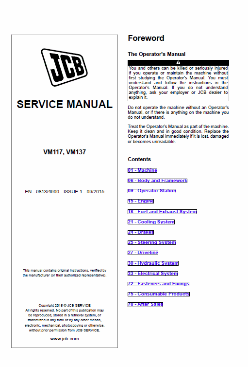 Jcb Vibromax Vm117, Vm137 Tier 2 Service Manual