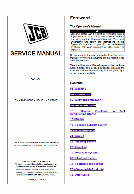 Jcb 526-56 Loadall Telescopic Handlers Service Manual