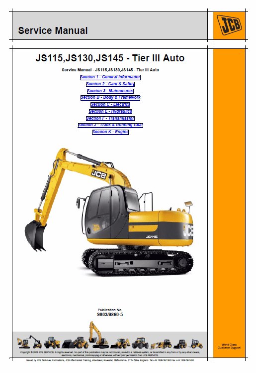 Jcb Js115, Js130, Js145 Tier 3 Auto Excavator Service Manual