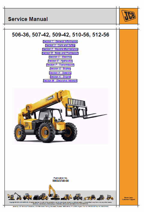 Jcb 506-36, 507-42, 509-42, 510-56, 512-56, 514-56, 516-42 Loadall Service Manual