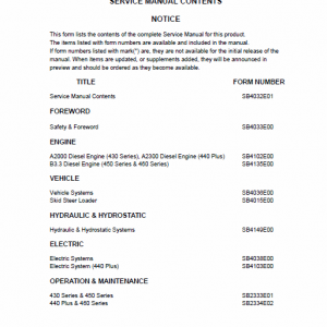 Doosan Daewoo 430, 440, 450, 460 Skid-steer Service Manual