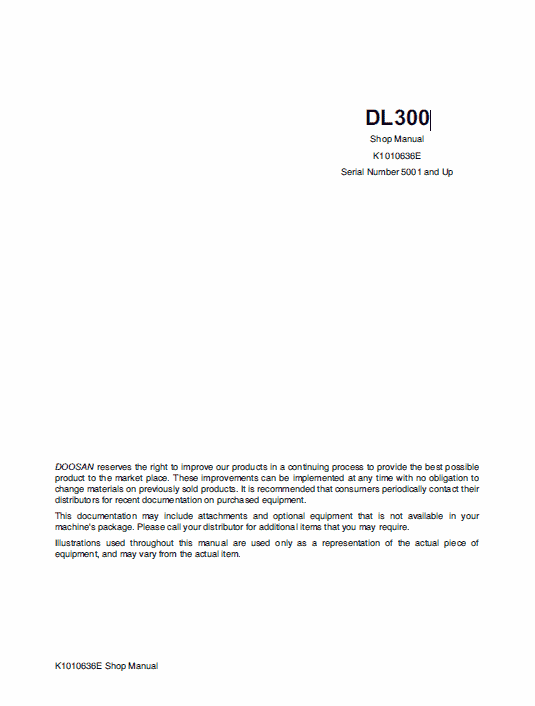 Doosan Daewoo Dl300 Wheeled Loader Service Manual