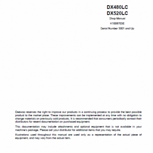 Doosan Daewoo Dx480lc, Dx520lc Excavator Service Manual