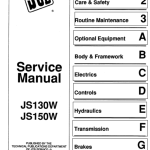 Jcb Js130w, Js150w Wheeled Excavator Service Manual (1993 – 1997)