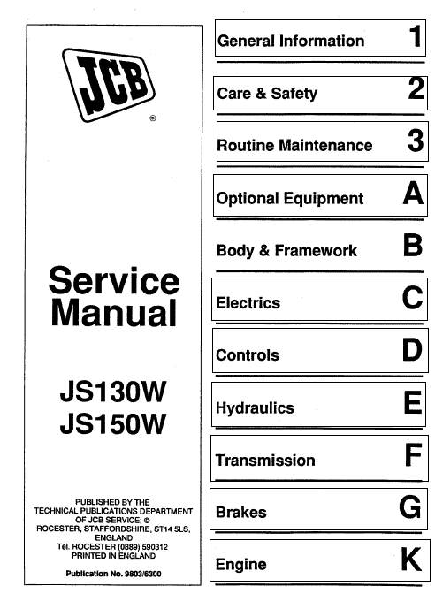 Jcb Js130w, Js150w Wheeled Excavator Service Manual (1993 – 1997)