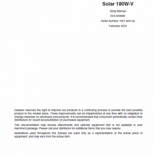 Doosan Daewoo Solar S180w-v Excavator Service Manual