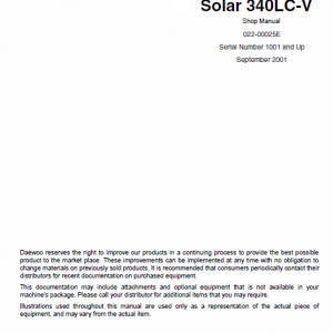 Doosan Daewoo Solar S340lc-v Excavator Service Manual