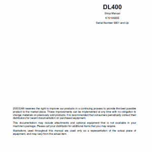 Doosan Daewoo Dl400 Wheeled Loader Service Manual