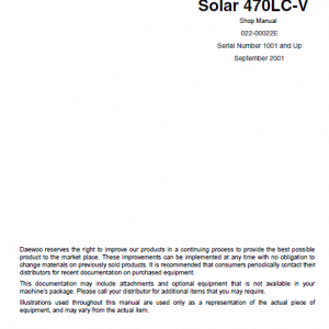 Doosan Daewoo Solar S470lc-v Excavator Service Manual