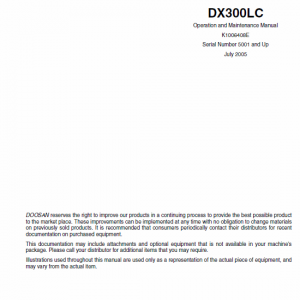 Doosan Daewoo Dx300lc Excavator Service Manual