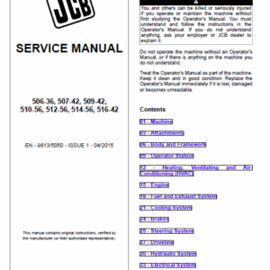 Jcb 506-36, 507-42, 509-42, 510-56, 512-56, 514-56, 516-42 Loadall Service Manual