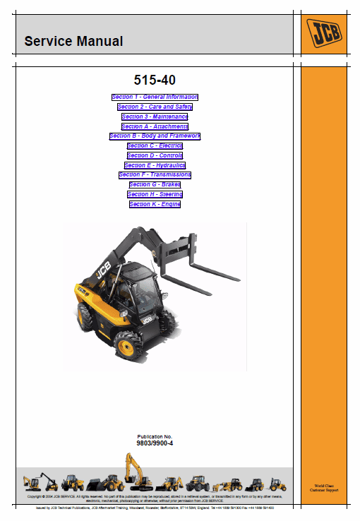 Jcb 514-40 Loadall Telescopic Handlers Service Manual