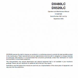 Doosan Daewoo Dx480lc, Dx520lc Excavator Service Manual