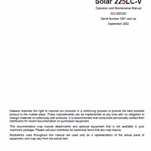 Doosan Daewoo Solar S225lc-v Excavator Service Manual