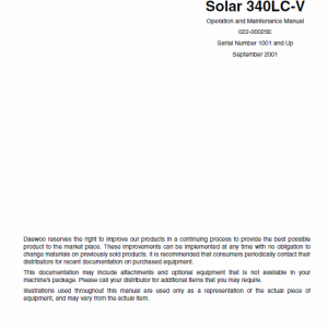 Doosan Daewoo Solar S340lc-v Excavator Service Manual