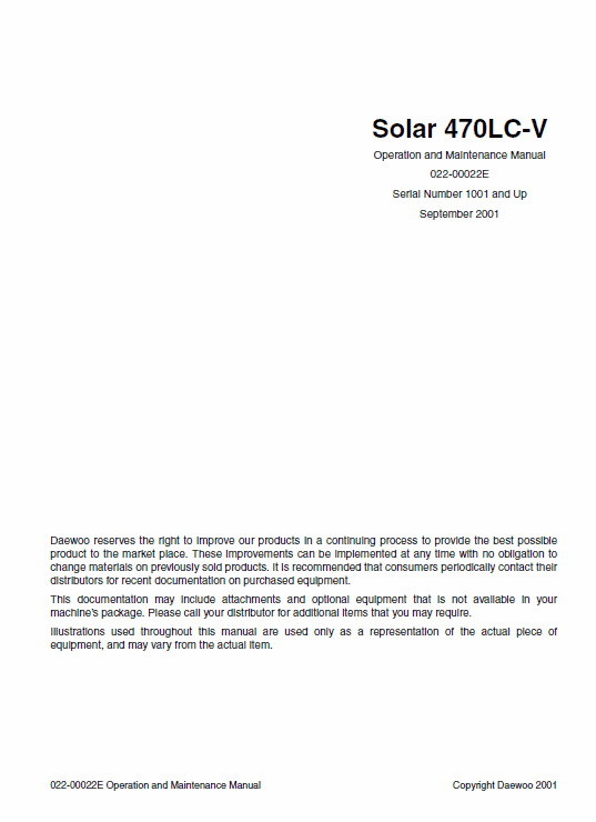 Doosan Daewoo Solar S470lc-v Excavator Service Manual