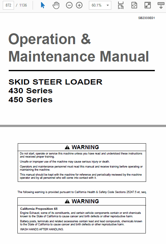 Doosan Daewoo 430, 440, 450, 460 Skid-steer Service Manual