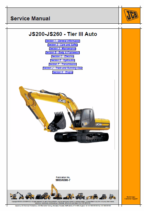 Jcb Js200, Js220, Js235, Js240, Js260 Tier 3 Excavator Service Manual