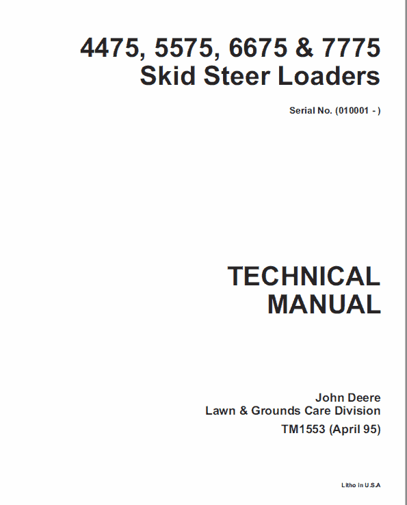 John Deere 4475, 5575, 6675, 7775 Skid-steer Loader Service Manual