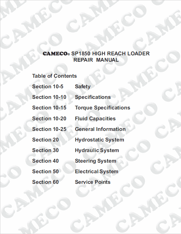 Cameco Sp1850 Loader Repair Service Manual