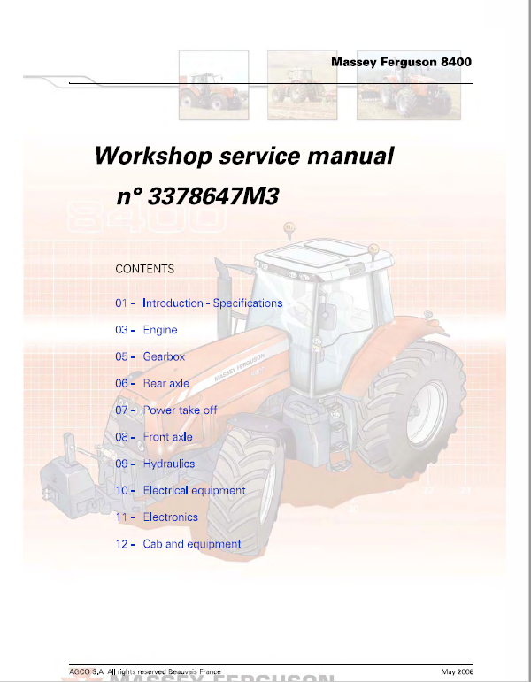 Massey Ferguson 8450, 8460, 8470, 8480 Tractor Service Manual