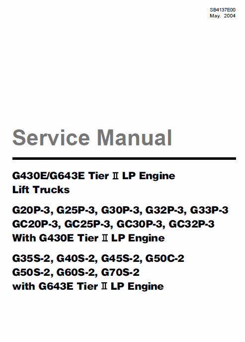 Doosan Daewoo G430e, G643e Tier 2 Lp Engine Forklift Service Manual