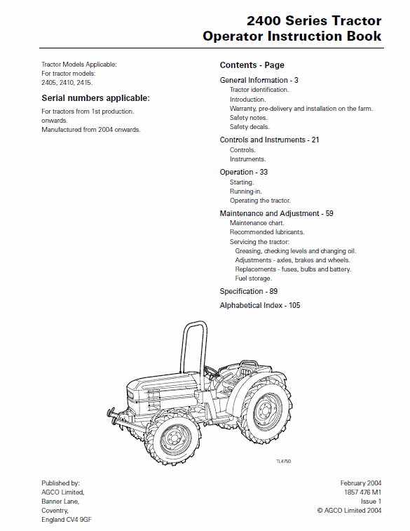 Massey Ferguson 2405, 2410, 2415 Tractor Service Manual