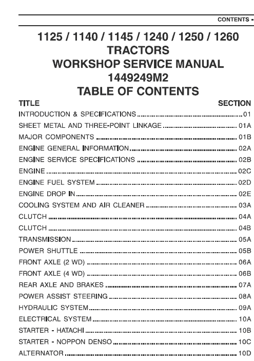 Massey Ferguson 1125, 1140, 1145, 1240, 1250, 1260 Tractors Workshop Manual