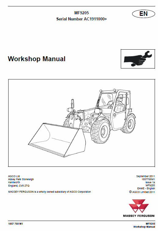 Massey Ferguson Mf 9205 Telescopic Handler Service Manual