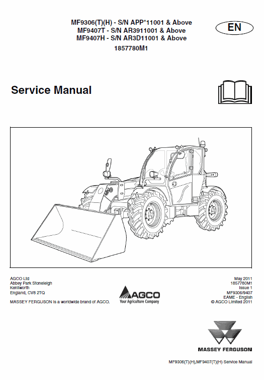 Massey Ferguson Mf 9306, 9407 (t)(h) Telescopic Handler Service Manual