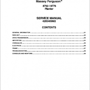 Massey Ferguson 8792, 8776 Planter Service Manual