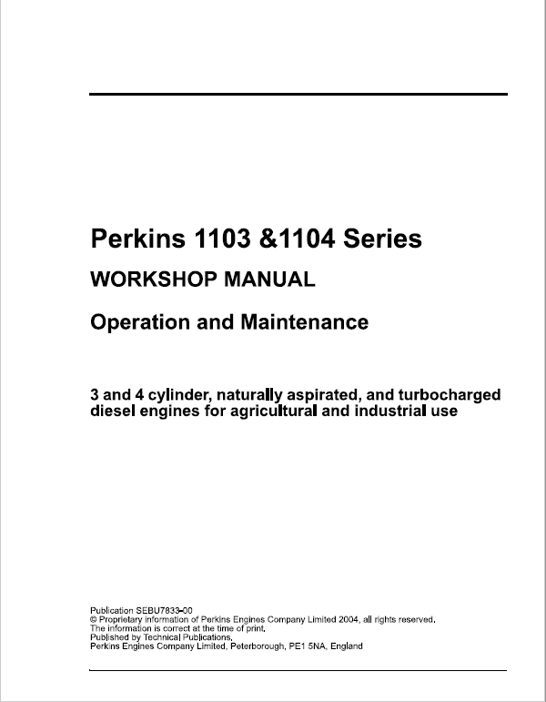 Perkins Engines 1103, 1104 Series Workshop Repair Service Manual