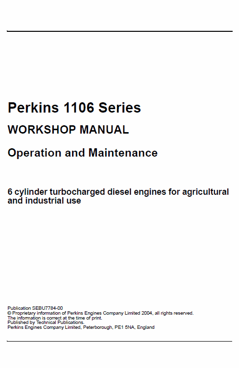 Perkins Engines 1106 Series Workshop Repair Service Manual