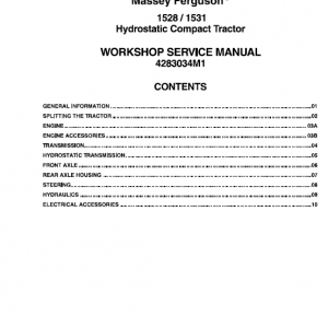 Massey Ferguson 1528, 1531 Tractors Service Workshop Manual