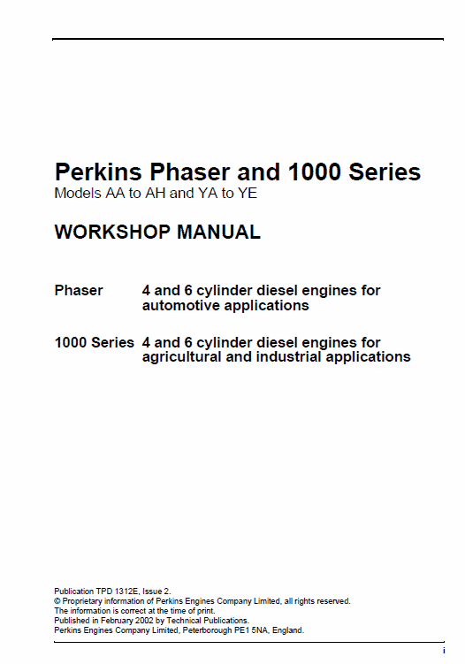 Perkins Engines Phaser And 1000 Series Workshop Repair Service Manual