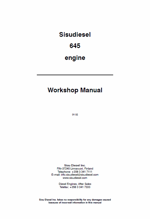 Agco Sisu 645 Engines Workshop Repair Service Manual