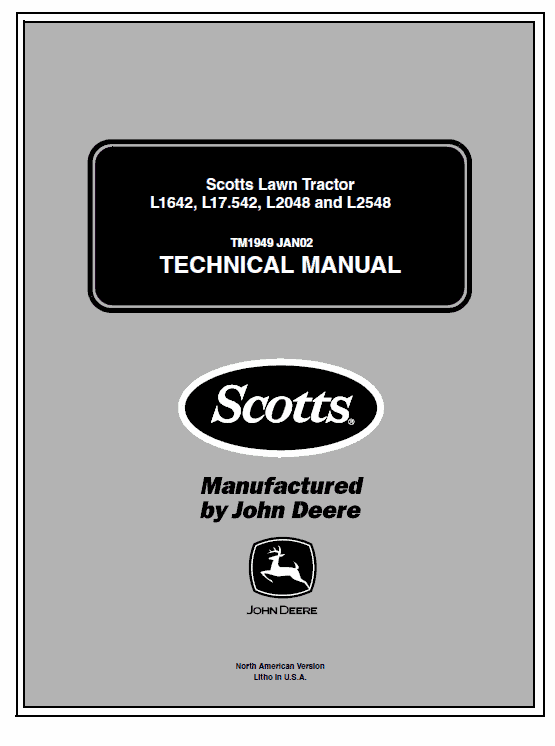 John Deere L1642, L17.542, L2048, L2548 Scotts Tractor Manual Tm-1949