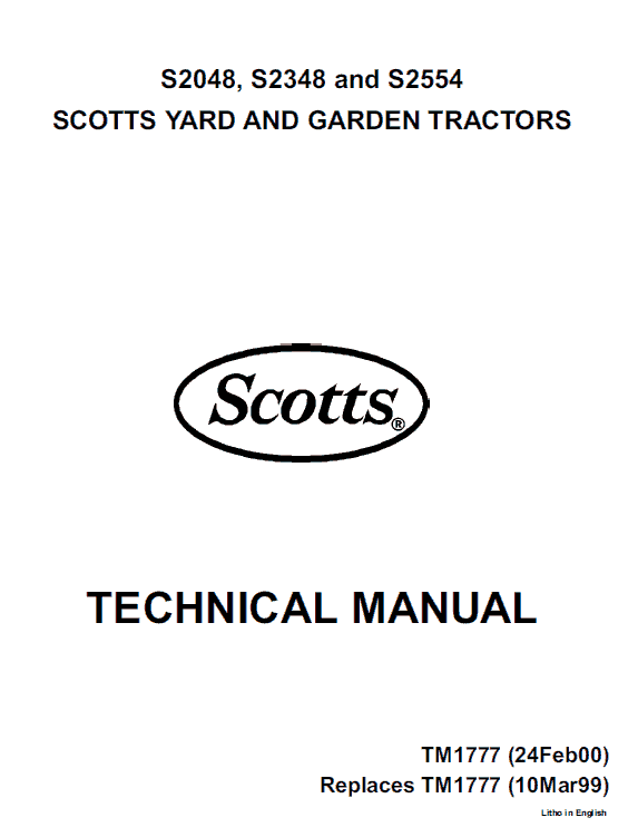 John Deere S2048, S2348, S2554 Scotts Tractor Manual Tm-1777