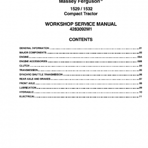 Massey Ferguson 1529, 1532 Tractors Service Workshop Manual