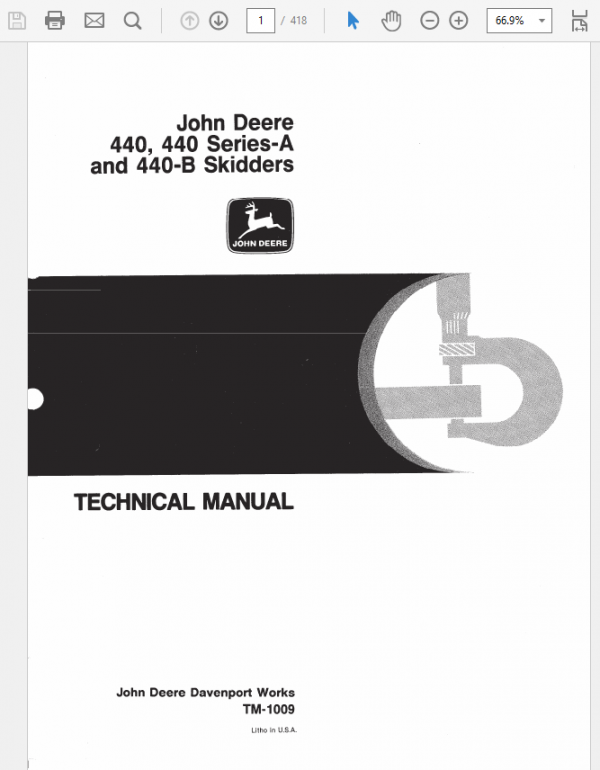 John Deere 440, 440a, 440b Skidder Service Manual Tm-1009