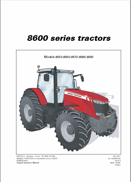 Massey Ferguson 8650, 8660, 8670, 8680, 8690 Tier 4i Tractor Service Manual