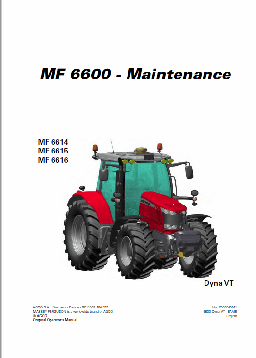 Massey Ferguson 6612, 6613, 6614, 6615 Tractor Service Manual