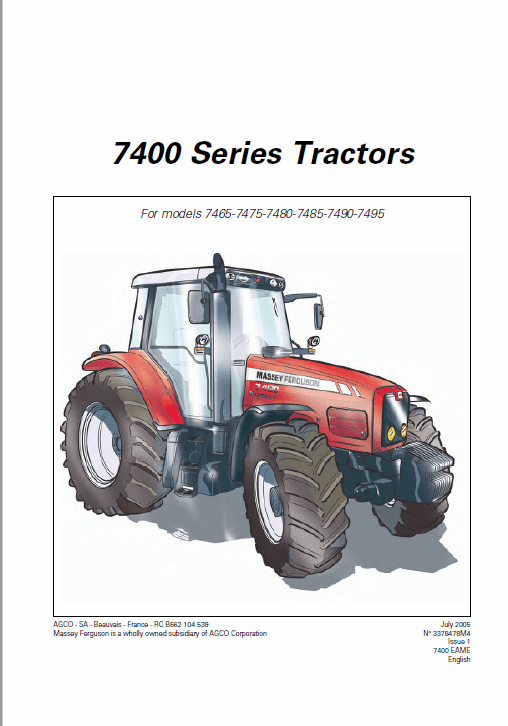 Massey Ferguson 7465, 7475, 7480 Tractor Service Manual