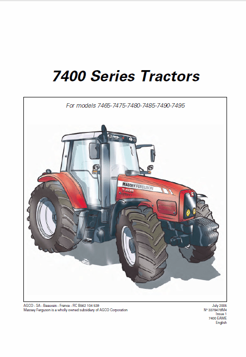 Massey Ferguson 7485, 7490, 7495, 7497, 7499 Tractor Service Manual