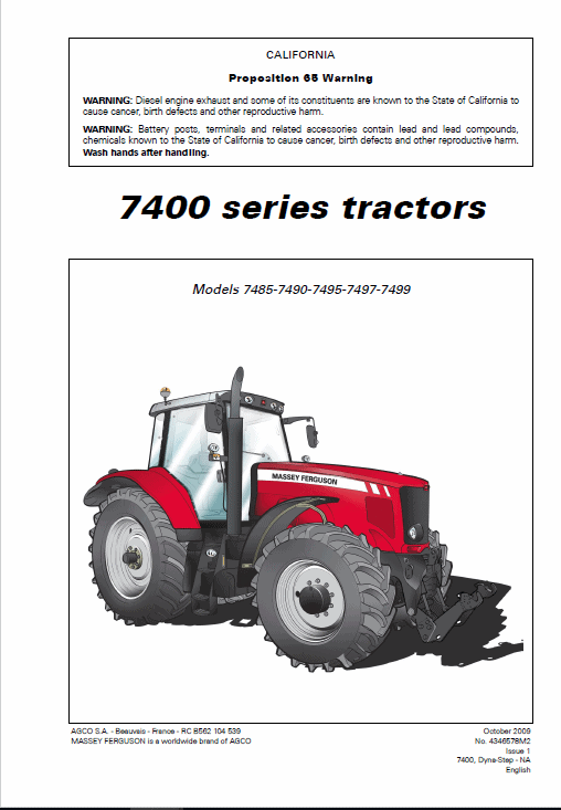 Massey Ferguson 7485, 7490, 7495, 7497, 7499 Tractor Service Manual